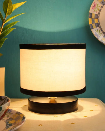 Drum Designer Zabric Cotton Shade Table Lamp With Black Base