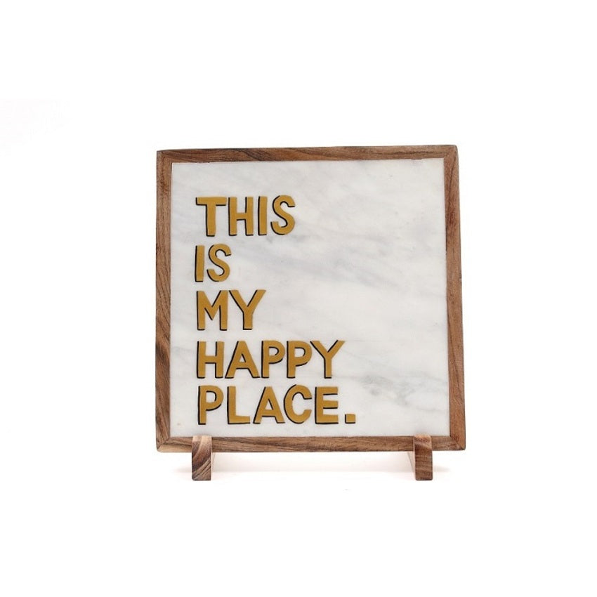 Happy Place Marble Showpiece | 10 x 10 inches