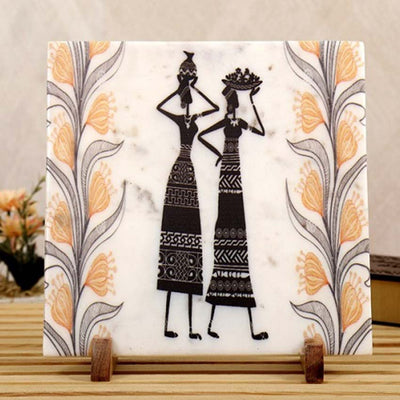 Folk Vibes Marble Showpiece | 10 x 10 inches