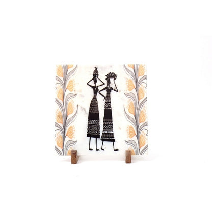 Folk Vibes Marble Showpiece | 10 x 10 inches