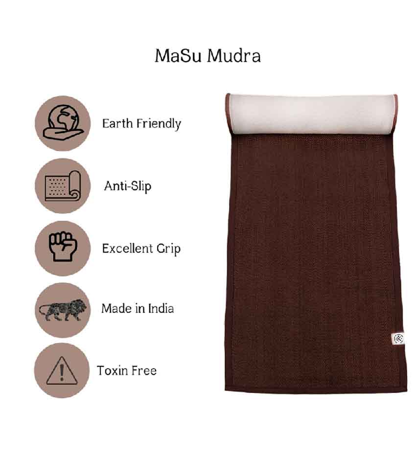 Masu Mudra- Premium Jute & Natural Rubber Yoga Mat- Earthy Brown Brown