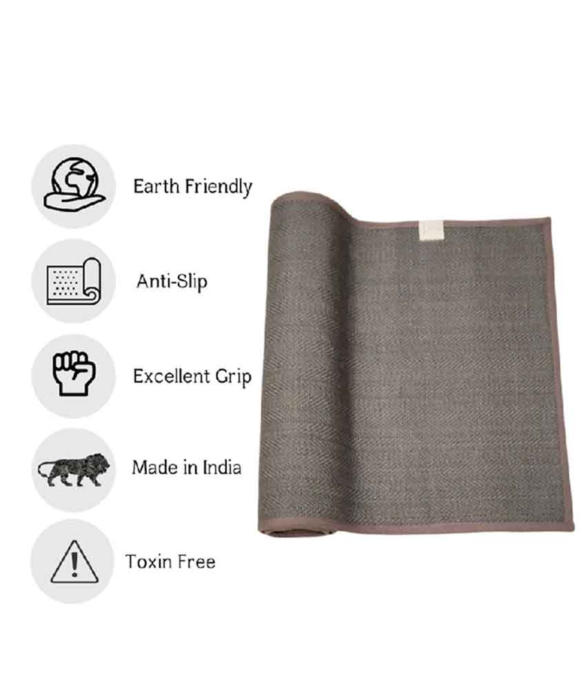 Masu Mudra- Premium Jute & Natural Rubber Yoga Mat- Earthy Brown Grey