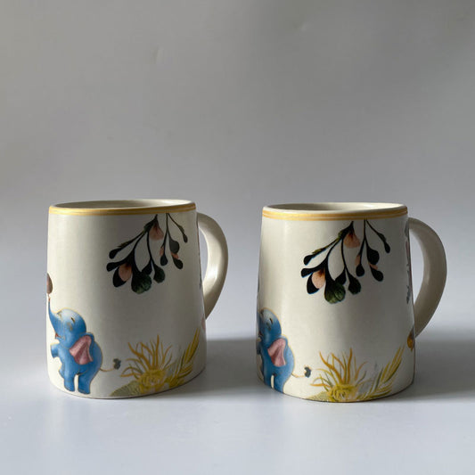 The Happy Baby Elephant Handcrafted Mugs | Set Of 2 Mugs | 300 ml Default Title