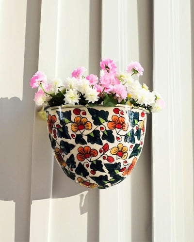 Ceramic Wall Hanging Planter Floral Print