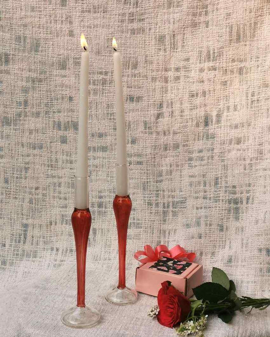 Murano Style Fire Red Vintage Glass Candle Holder | Set Of 2