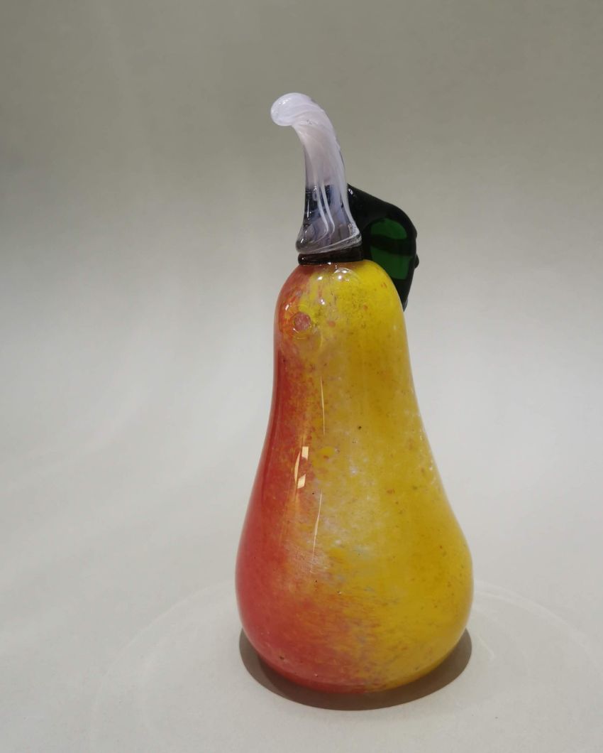 Murano Red & Yellow Style Decorative Glass Pear Art