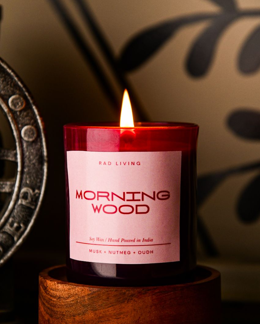 Morning Wood | Musk, Nutmeg & Oudh Mix Scented Jar Candle | 7.62 x 7.62 cm / 3 x 3 inches