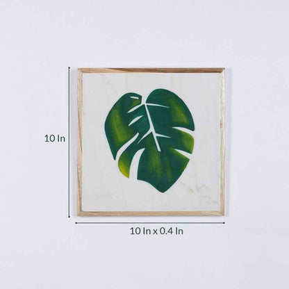 Graceful Big Leaf Marble Wall Art | 10 x 10 inches