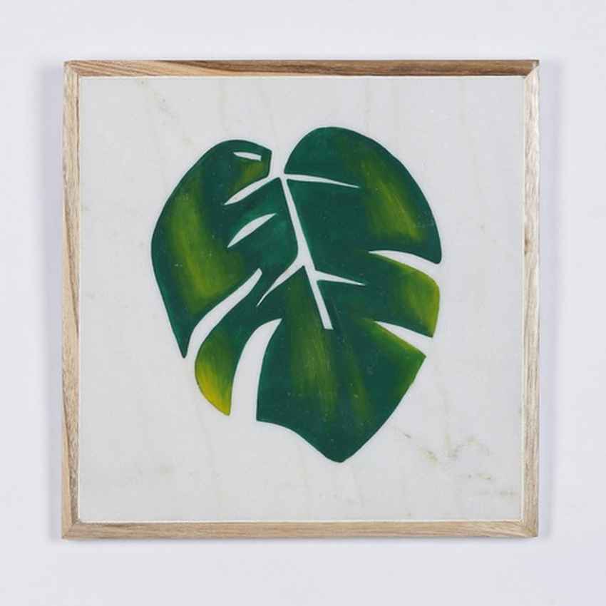 Graceful Big Leaf Marble Wall Art | 10 x 10 inches