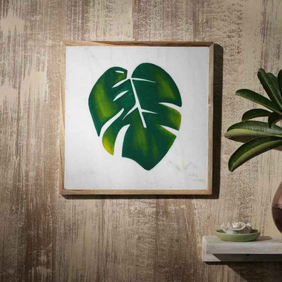 Graceful Big Leaf Marble Wall Art | 10 x 10 inches