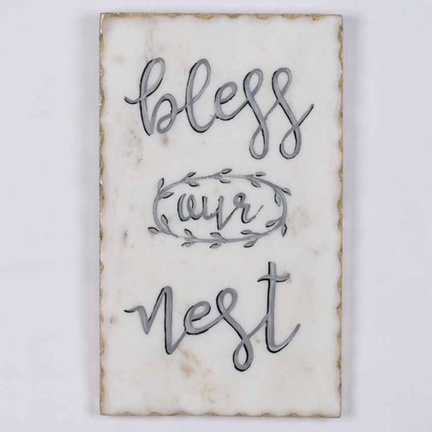 Geometric Bless Our Nest Marble Wall Art | 8 x 12 inches