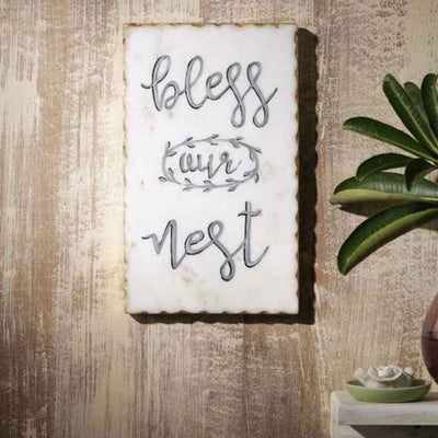 Geometric Bless Our Nest Marble Wall Art | 8 x 12 inches