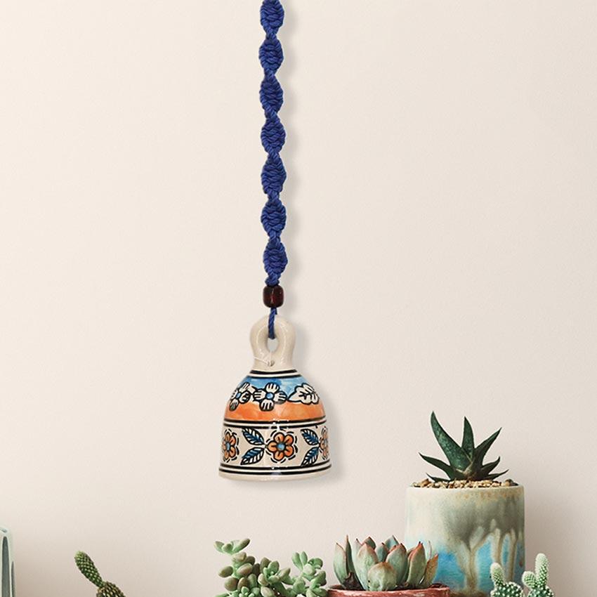 Bohemian Macrame Ceramic Bell Blue