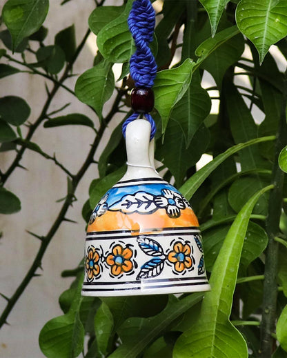 Bohemian Macrame Ceramic Bell Blue