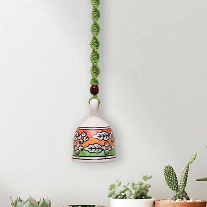 Bohemian Macrame Ceramic Bell Green