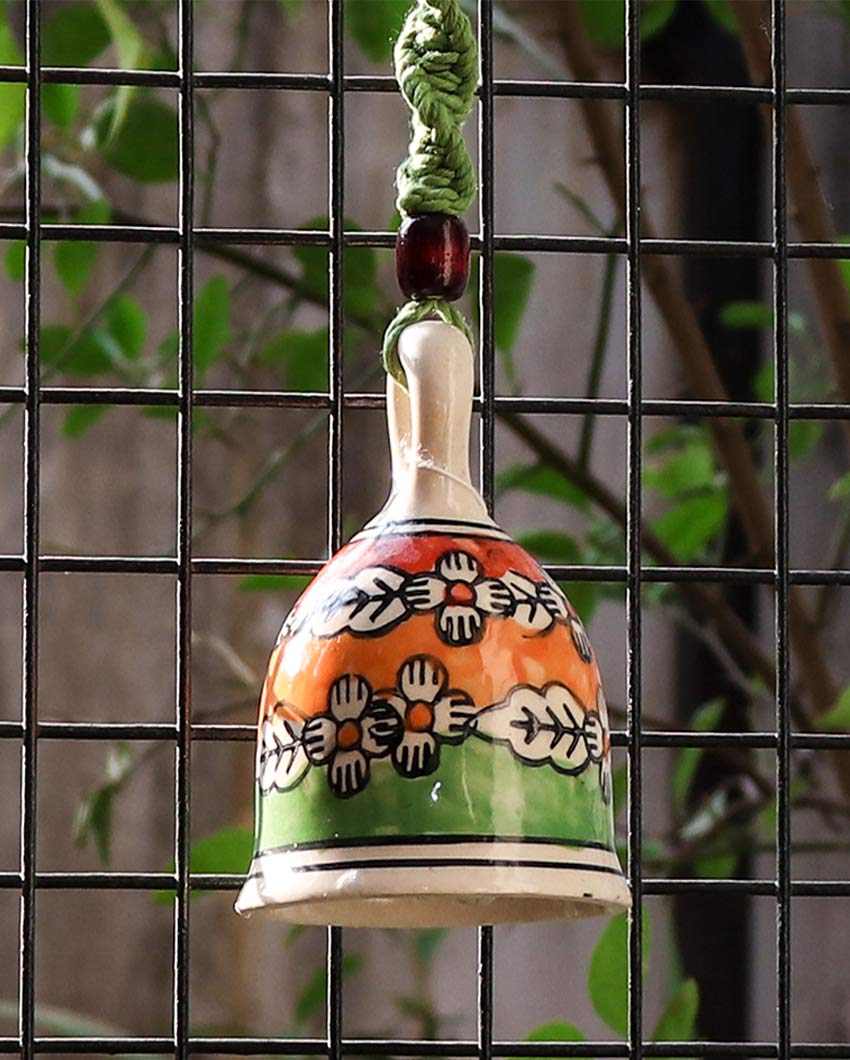 Bohemian Macrame Ceramic Bell Green