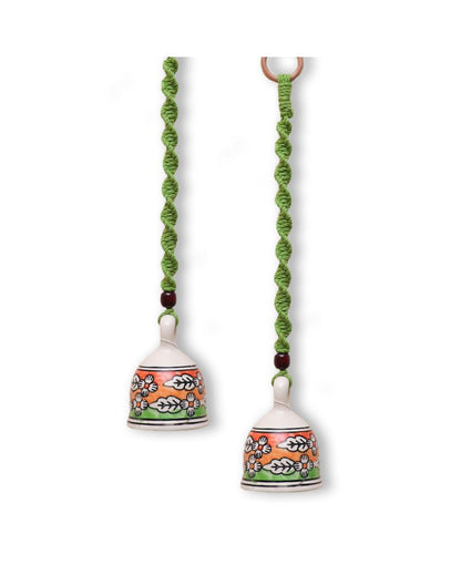 Bohemian Macrame Ceramic Bells | Set of 2 Green