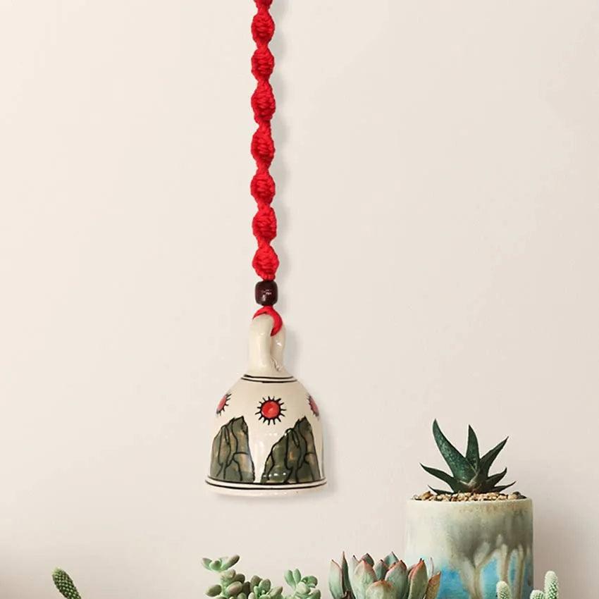 Bohemian Macrame Ceramic Bell Red