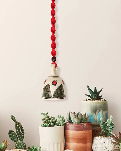 Bohemian Macrame Ceramic Bell Red