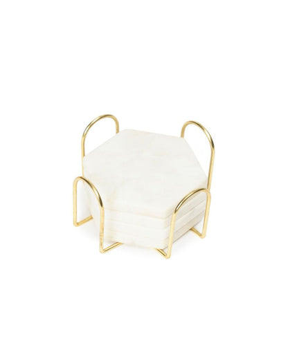 Artistic Inlay Marble Hexagon Coasters with Stand | Set of 5