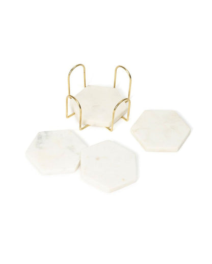 Artistic Inlay Marble Hexagon Coasters with Stand | Set of 5
