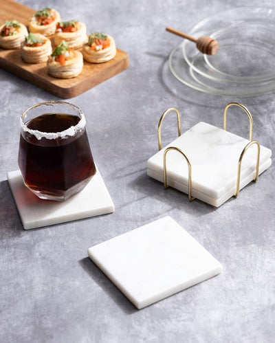 Resilient Surface Marble Square Coasters with Stand | Set of 5