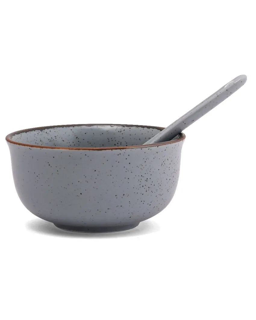 Matt Grey Porcelain Soup Bowls & Spoons | Set of 12