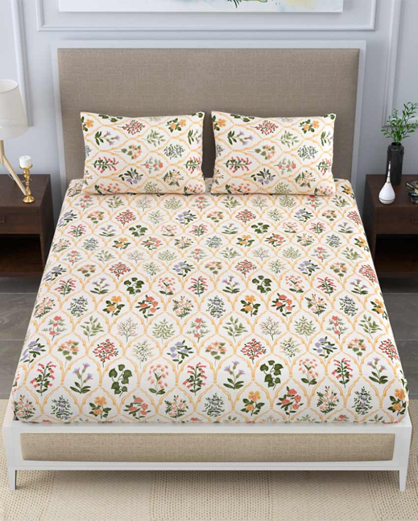 Eustoma Sanganeri Cotton Flat Bedding Set | Double Size | 93 x 108 inches