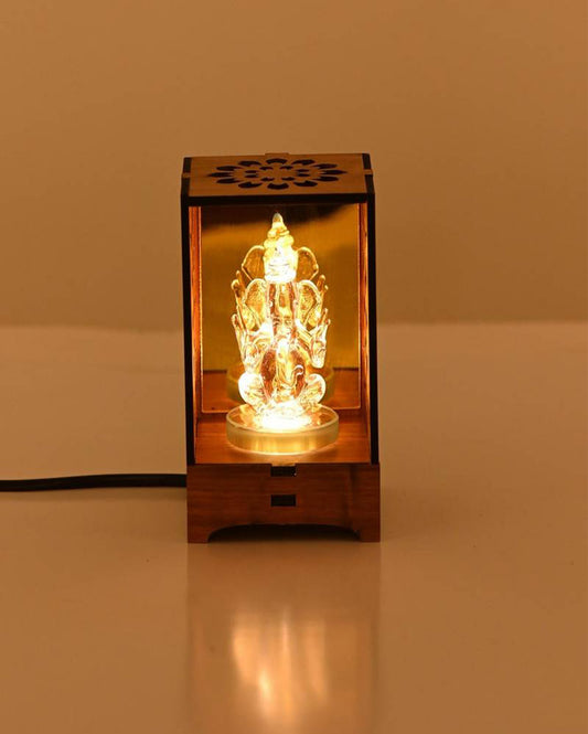 Refined Wood Mandir Clear Ganesha with LED Light and Cord Two Plug Pin | 4 x 3 inches