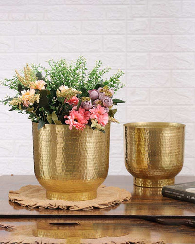 Mist Hammered Texture Metal Planters | Set Of 2 | Plant not included