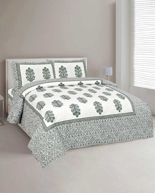 Celosia Sanganeri Cotton Flat Bedding Set | Double Size Dark Grey