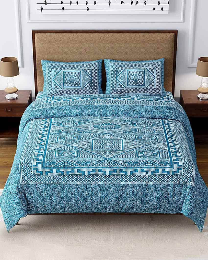 Glycine Sanganeri Cotton Flat Bedding Set | Double Size Blue