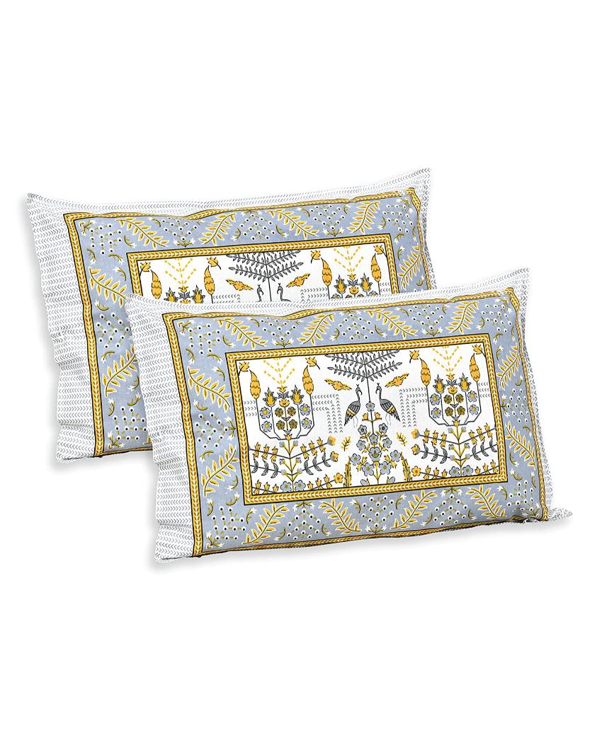 Aconit Sanganeri Cotton Flat Bedding Set | Double Size Yellow