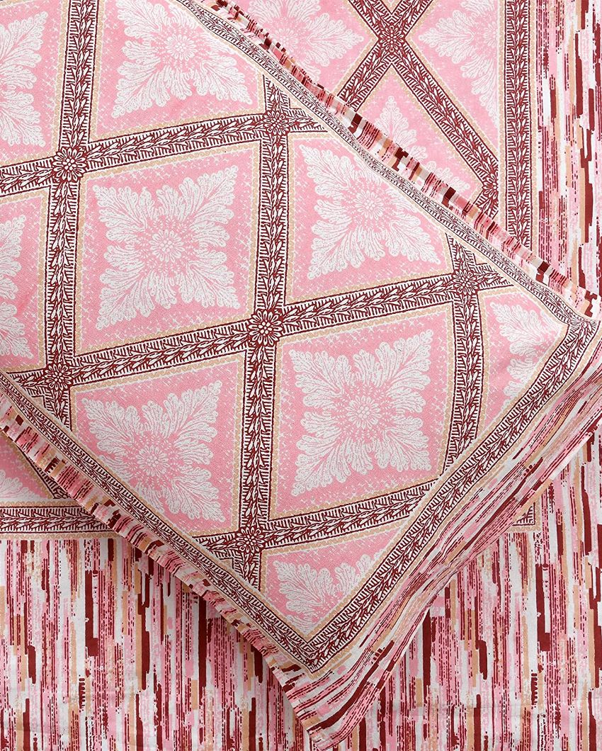 Tulipe Sanganeri Cotton Flat Bedding Set | Double Size Pink