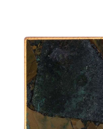 Moss Agate Square Stone Coaster with Leafing | Set of 4