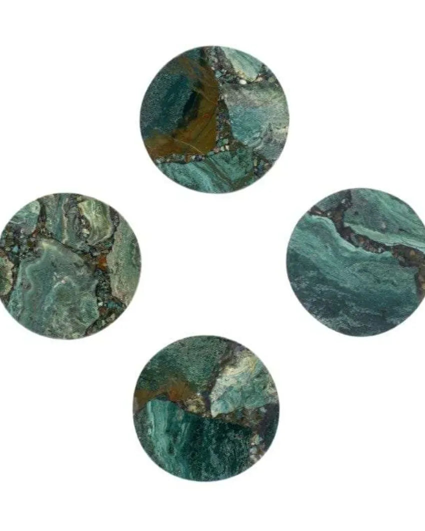 Moss Agate Round Stone Coaster | Set of 4