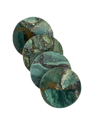 Moss Agate Round Stone Coaster | Set of 4