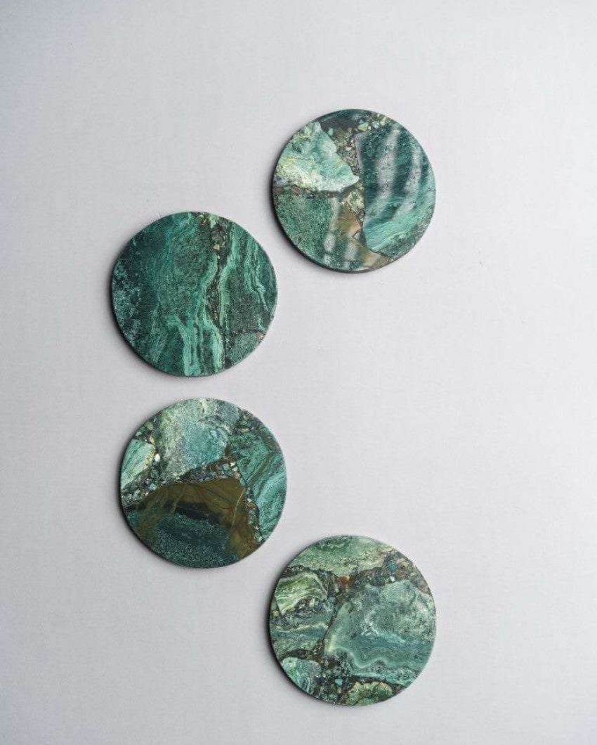 Moss Agate Round Stone Coaster | Set of 4