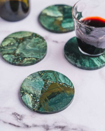 Moss Agate Round Stone Coaster | Set of 4