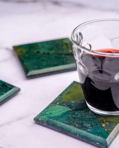 Moss Agate Square Stone Coaster | Set of 4