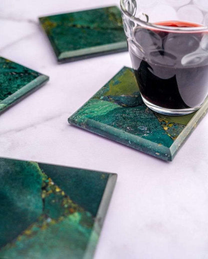 Moss Agate Square Stone Coaster | Set of 4