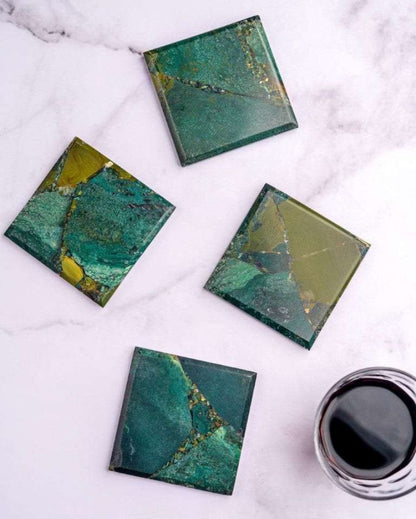 Moss Agate Square Stone Coaster | Set of 4