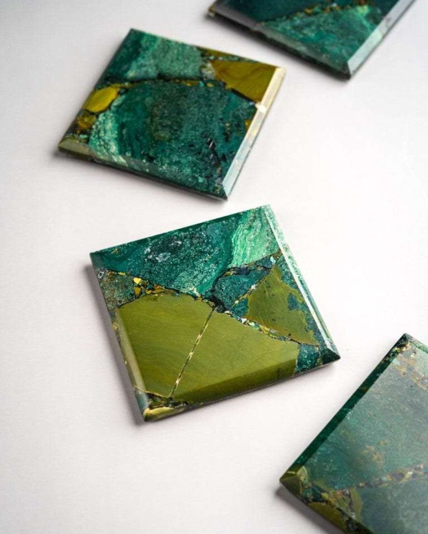 Moss Agate Square Stone Coaster | Set of 4