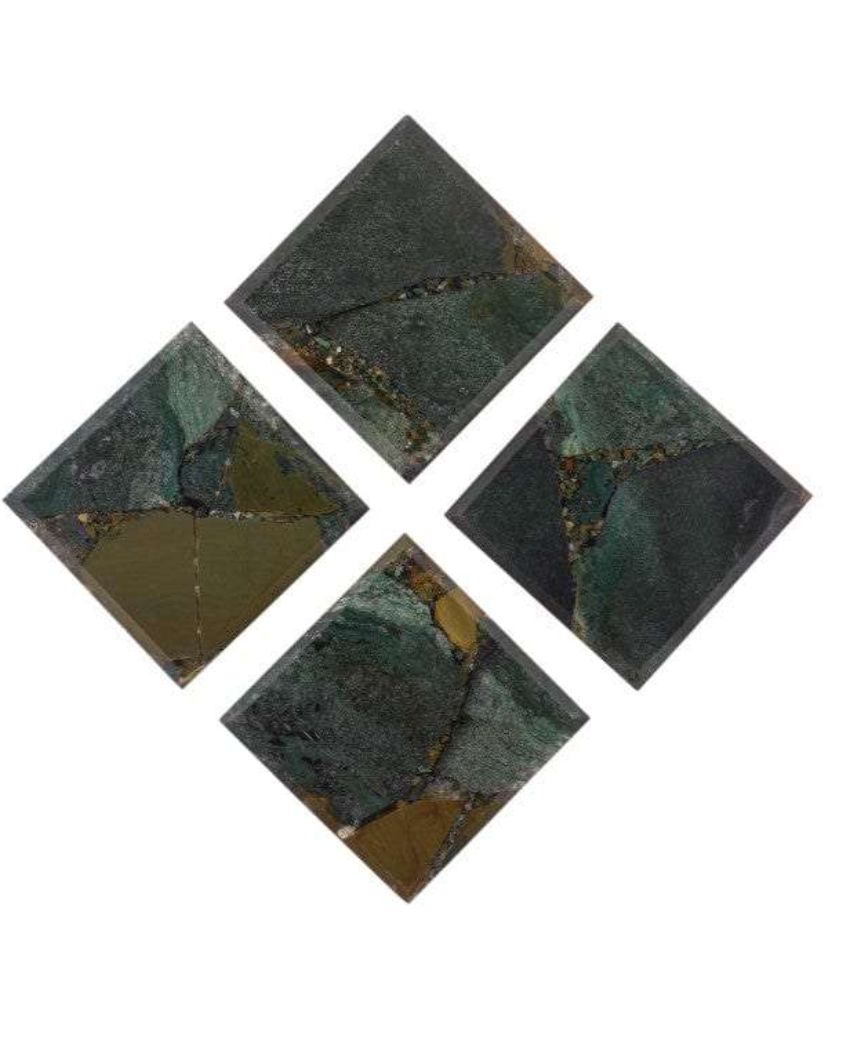 Moss Agate Square Stone Coaster | Set of 4