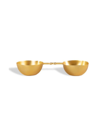 Elegant Gold Finish Double-Bowl Design Serving Platter | 11 x 4 x 2 inches