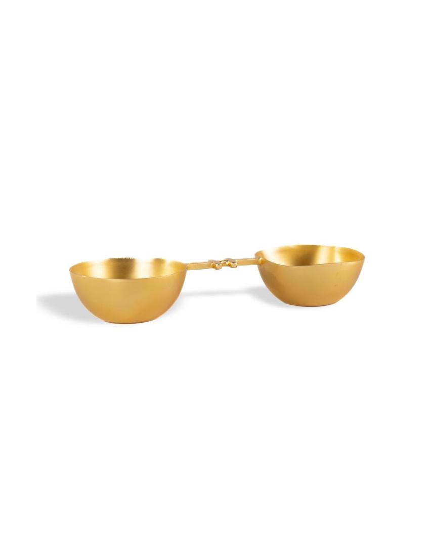 Elegant Gold Finish Double-Bowl Design Serving Platter | 11 x 4 x 2 inches