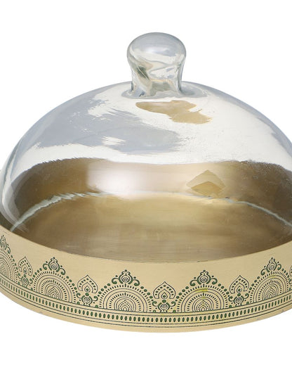 Dohar Brass Cookie tray with Glass Cloche Green