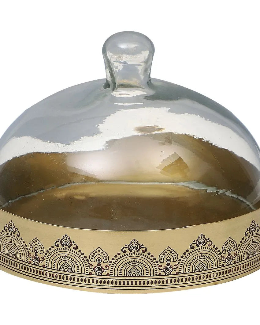 Dohar Brass Cookie tray with Glass Cloche Maroon