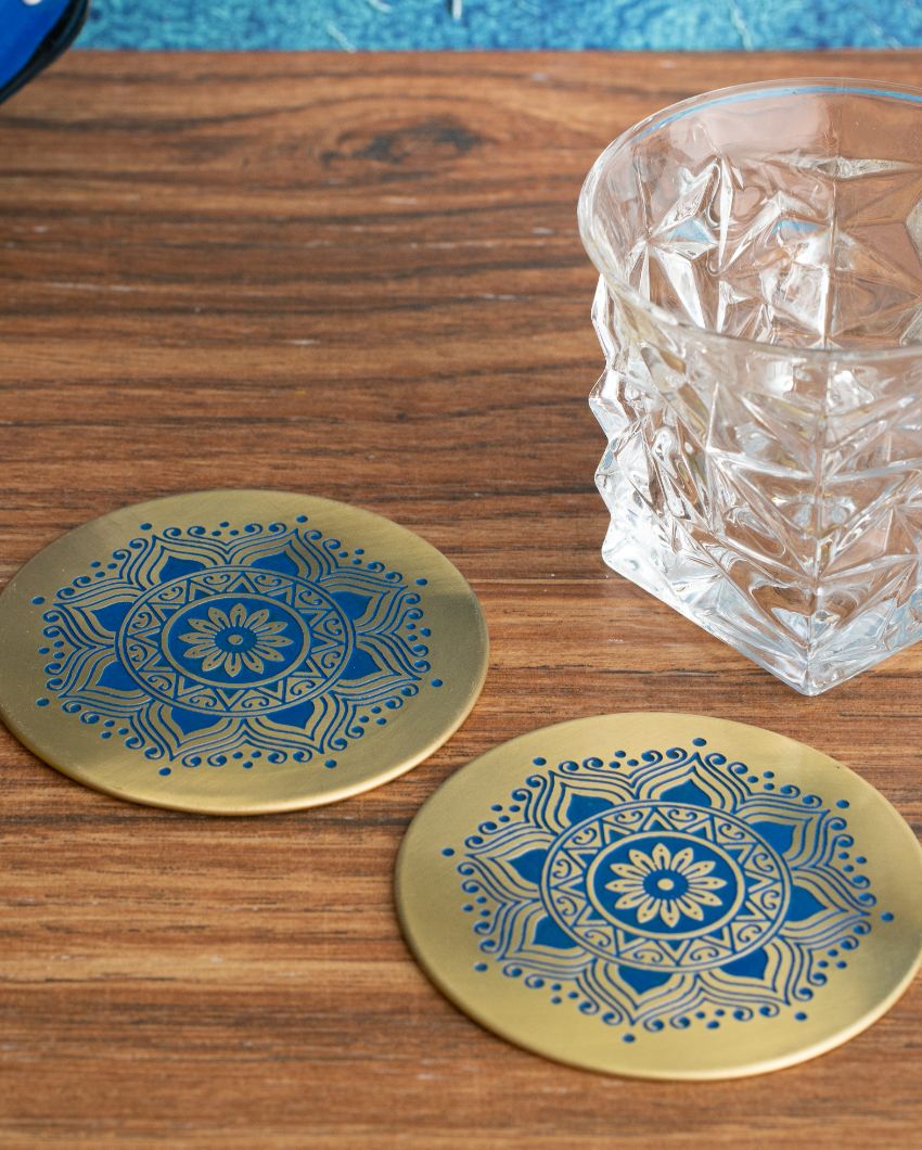 Utsav Brass Coaster | Set of 2 Blue