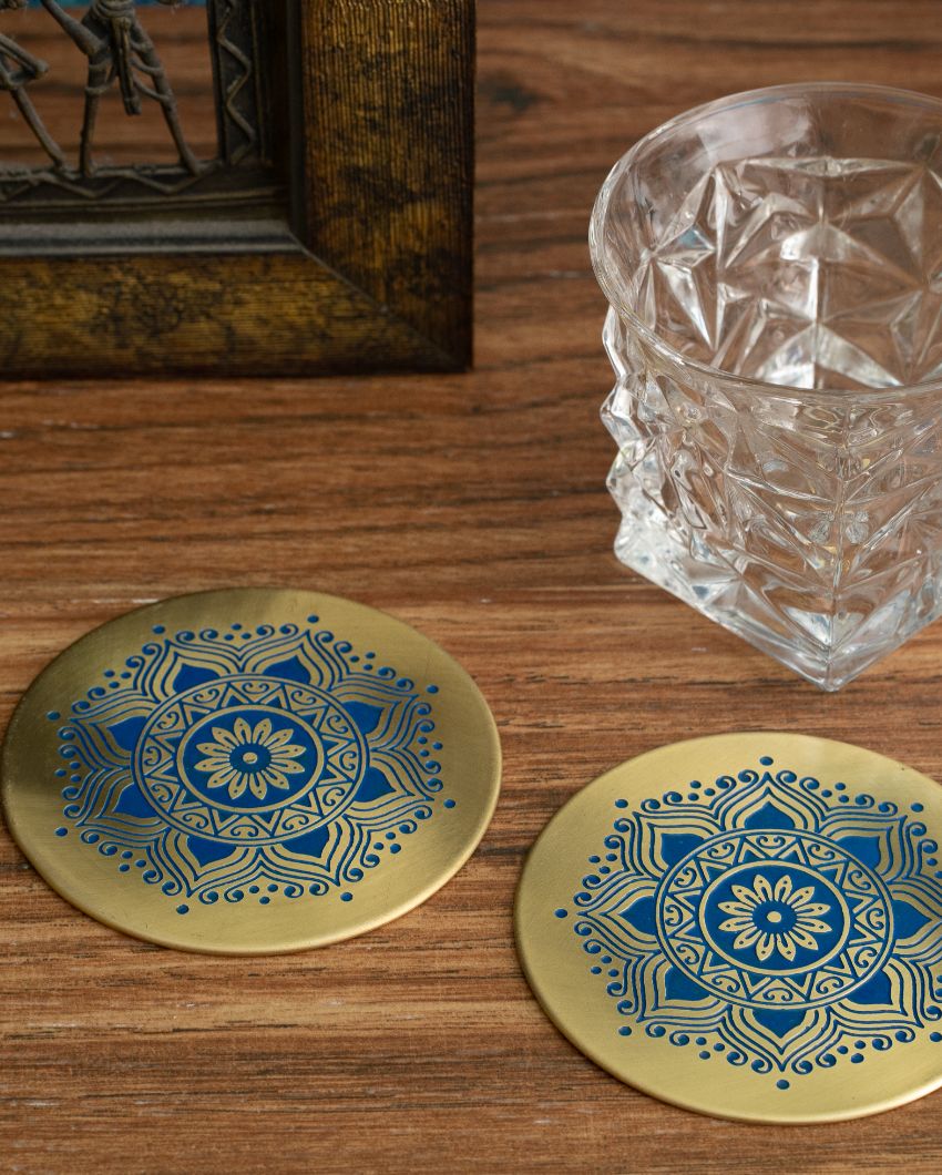 Utsav Brass Coaster | Set of 2 Blue